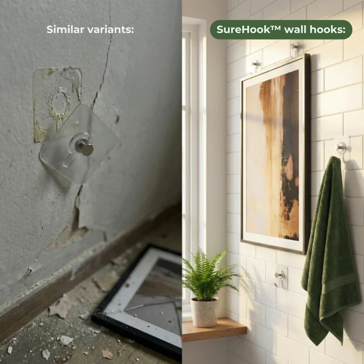SureHook™ Wall hooks with patented grip – no holes, no marks