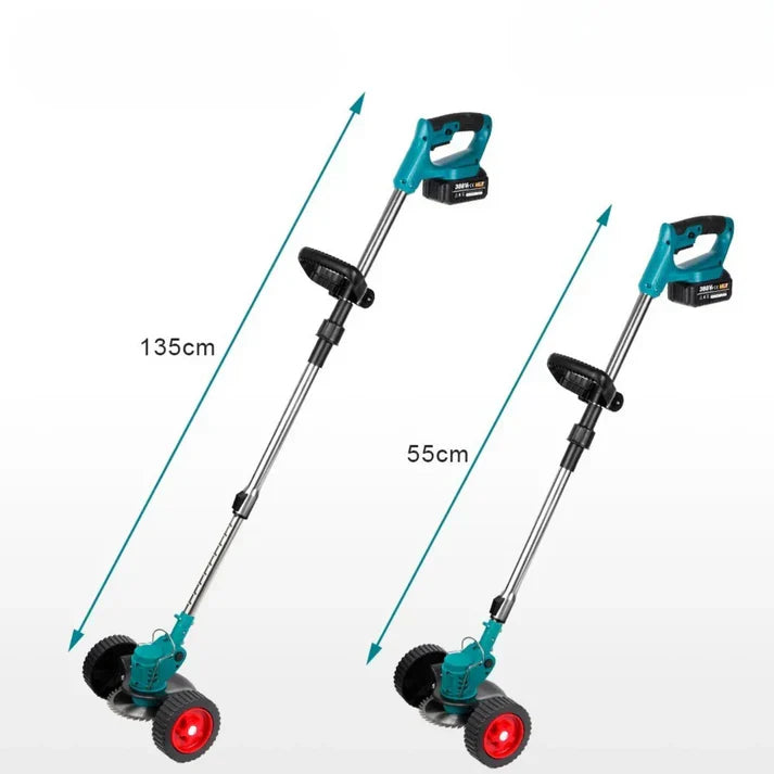 GardenGlide™ | Cordless & Foldable Grass Trimmer – Adjustable Height, Wheels & 3 Blade Types