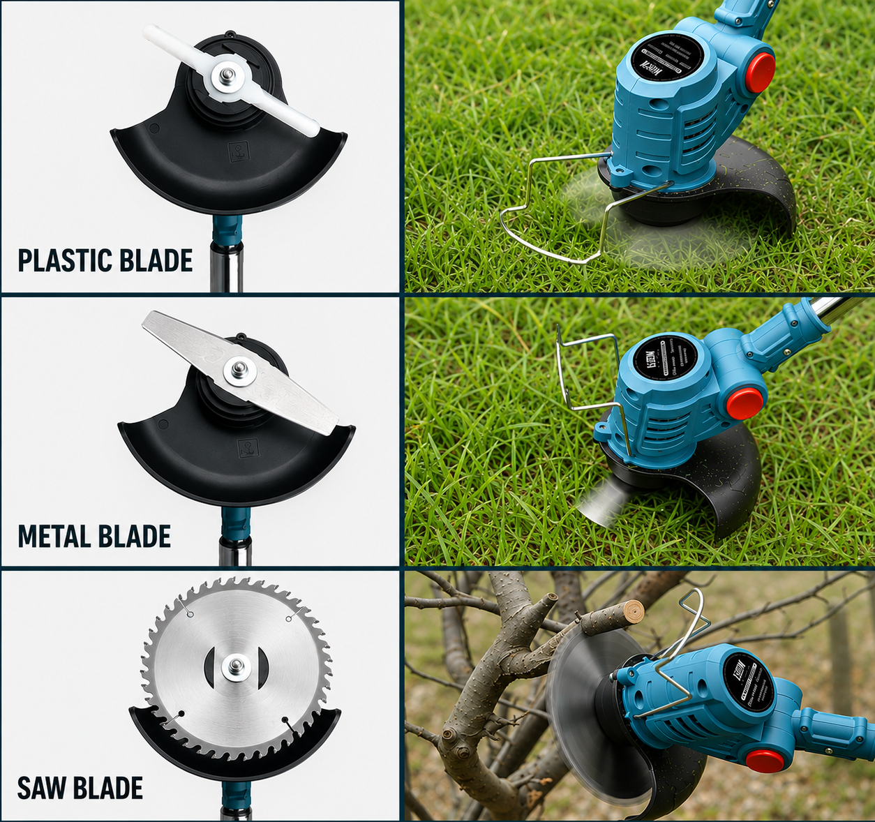 GardenGlide™ | Cordless & Foldable Grass Trimmer – Adjustable Height, Wheels & 3 Blade Types